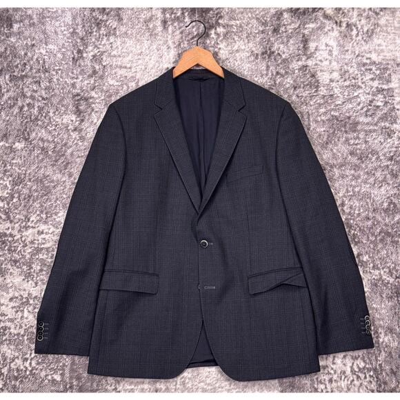 Hugo Boss Blazer 44R Mens Slim Fit Gray Italian Wool Plaid Sport Coat Jacket - Picture 1 of 11